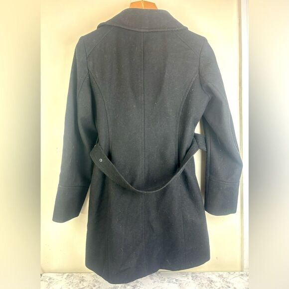 Michael Kors Black Wool Blend Cassandra Asymmetrical Zipper Pea Coat Size 12 - Picture 2 of 12